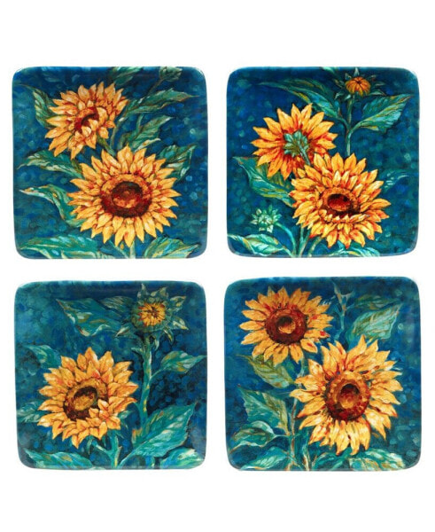 Golden Sunflowers Set of 4 Canape Plates