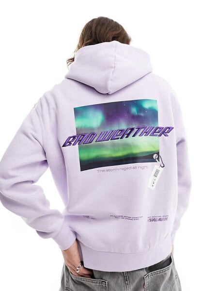 Bershka graphic back printed hoodie in purple 