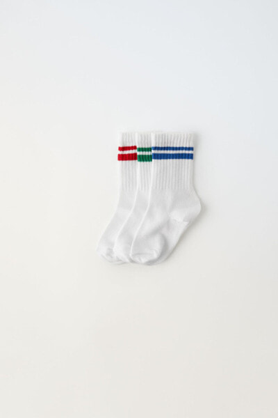 Pack of three long striped sports socks