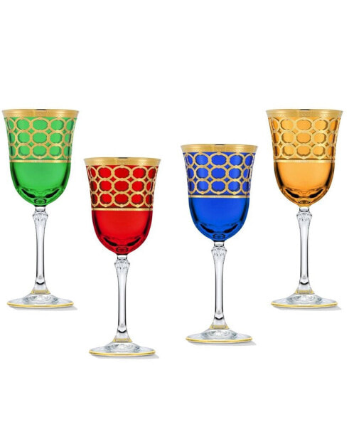 Multicolor White Wine Goblet with Gold-Tone Rings, Set of 4