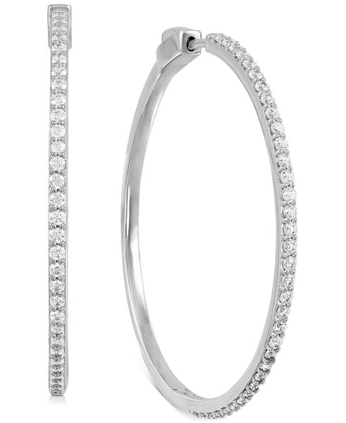 Diamond Medium Skinny Hoop Earrings (1 ct. t.w.) in Sterling Silver