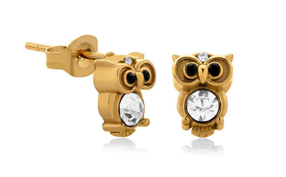 Playful gold-plated earrings with zircons Owl VGE782G-1