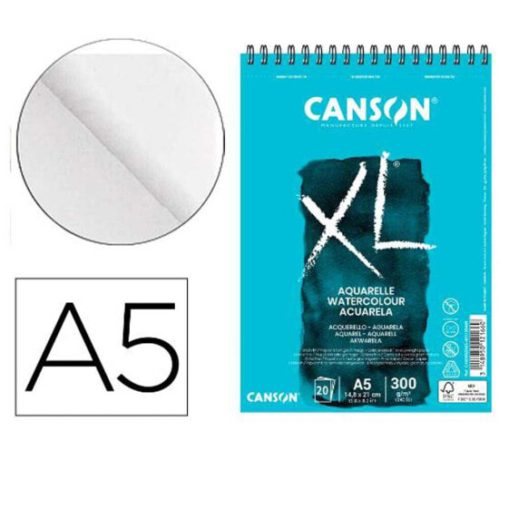 Блокнот акварельный CANSON XL AQUARELLE Finegrain DIN A5 20 листов 300 гр, спиральный 14,8x21 см