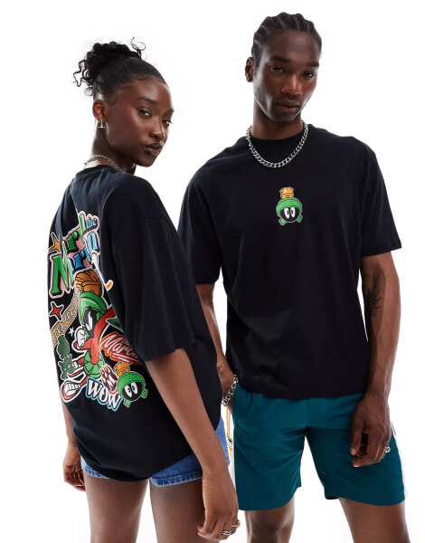 ASOS DESIGN unisex oversized license t-shirt with Looney Tunes Martian Marvin prints in black