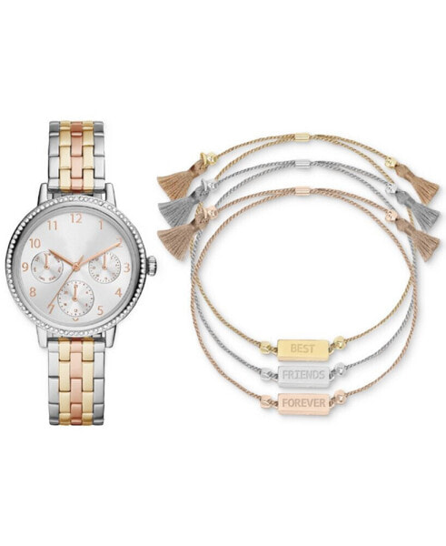 Women's Tri-Tone Metal Alloy Bracelet Watch 36mm Gift Set