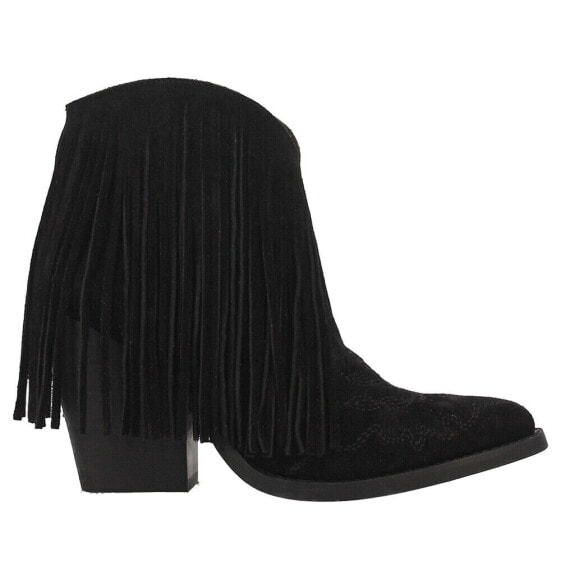 Dingo Tangles Fringe Embroidery Pointed Toe Pull On Booties Womens Black Casual
