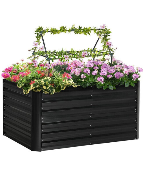 Raised Garden Bed with 2 Trellis Tomato Cages, Galvanized Elevated Planter Box with Reinforcing Rods, Elevated & Metal for Climbing Vines, Grapes, Vegetables, 4' x 3' x 2', Black