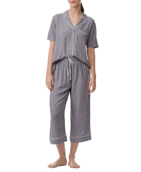 Women's 2-Pc. Notched-Collar Cropped Pajamas Set