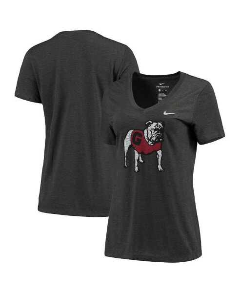 Women's Heathered Black Georgia Bulldogs Vault Tri-Blend V-Neck T-shirt