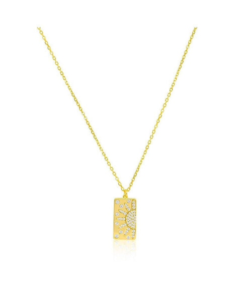 Yellow Gold Tone CZ Sun Dog Tag Necklace