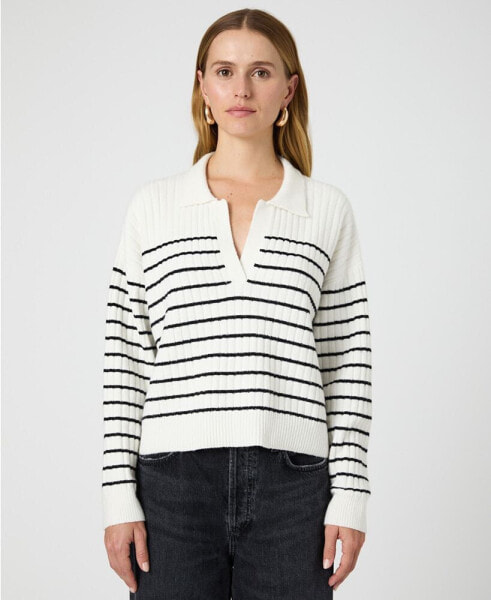 Women's Vhari Striped Collared Long Sleeve Sweater