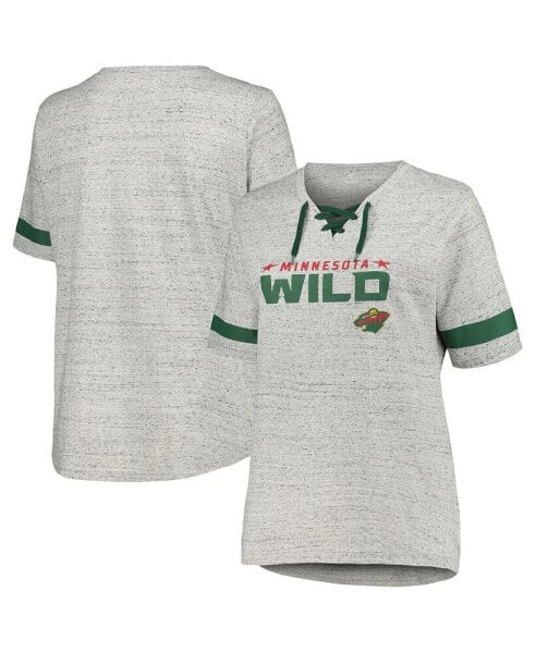 Women's Heather Gray Minnesota Wild Plus Size Lace-Up T-Shirt