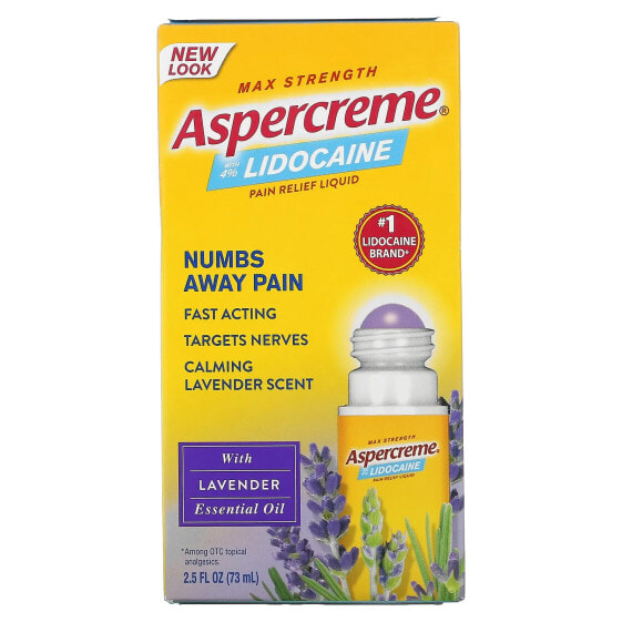 Мазь для облегчения боли в мышцах и суставах Aspercreme Max Strength Pain Relief Liquid, с 4% Лидокаином, Эфирным маслом лаванды, 73 мл