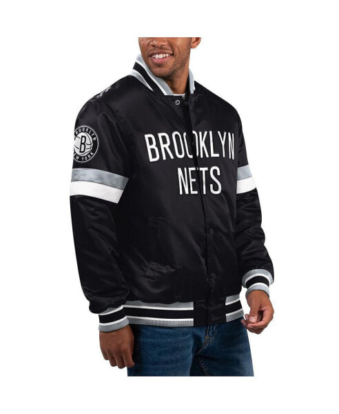 Куртка мужская стартовая черная Brooklyn Nets домашняя игра из атласа с полными кнопками Varsity от Starter