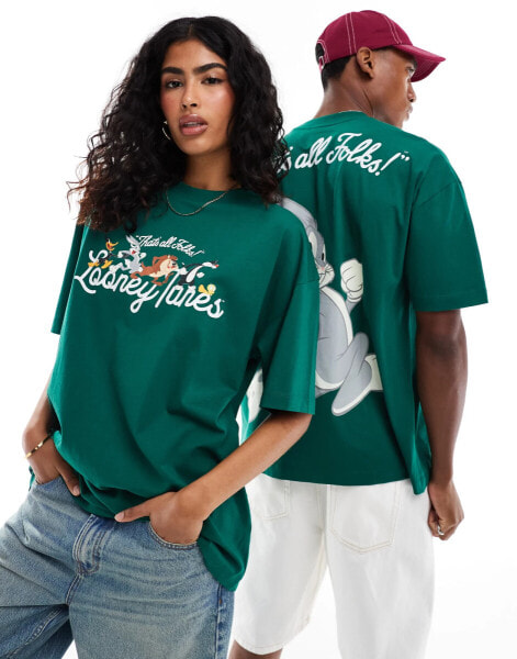 ASOS DESIGN unisex oversized t-shirt with Looney Tunes Bugs Bunny prints in green