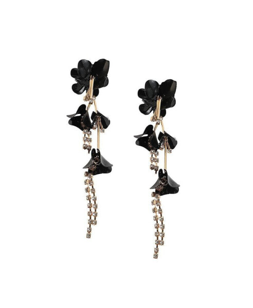 Women's Black Flora Chain Drop Earrings