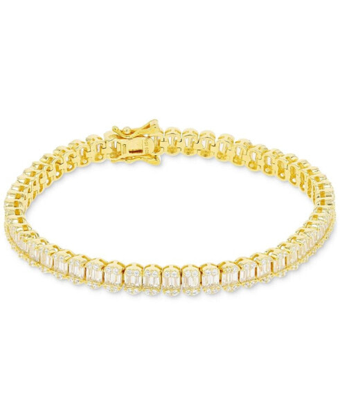 Cubic Zirconia Round & Baguette Mini Clusters Tennis Bracelet in 14k Gold-Plated Sterling Silver