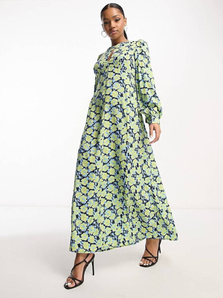 Vero Moda Aware keyhole maxi dress in green floral print