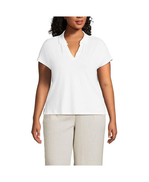 Womens Plus Size Linen Blend Johnny Collar Polo