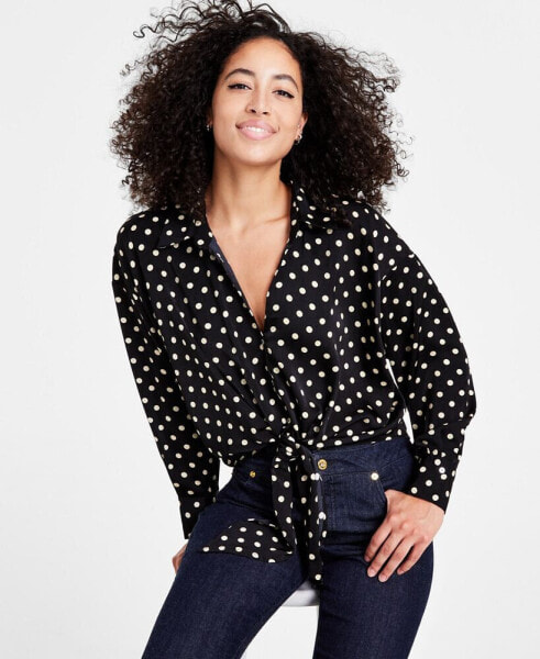 Women's Rue Dot-Print Tie-Front Blouse