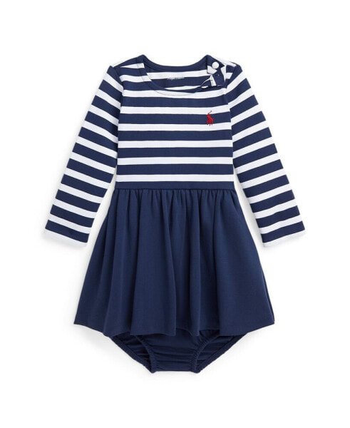 Baby Girls Striped Stretch Ponte Dress and Bloomer Set