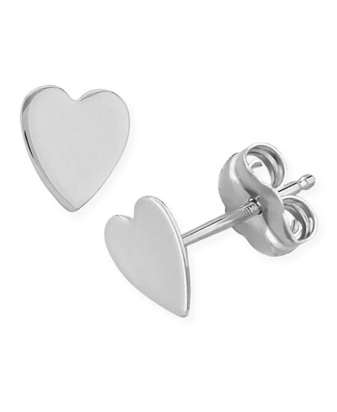 Flat Heart Stud Earrings in 14k Yellow Or White Gold