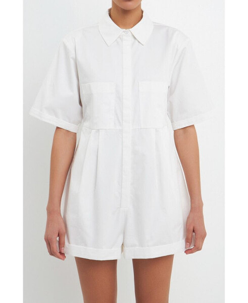 Women's Shoulder Pad Shirt Romper