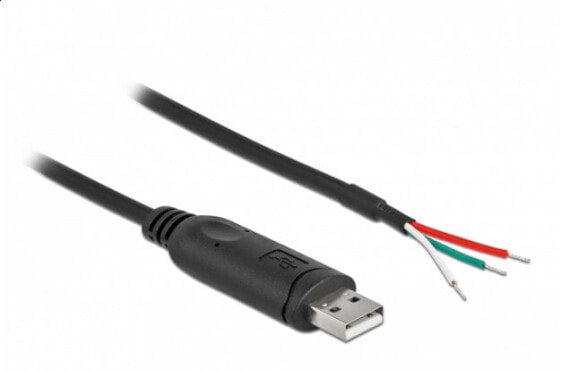 Кабель-адаптер USB 2.0 Type-A к Serial RS-232 с 3 открытыми проводами 2 м - Черный - 2 м - USB 2.0 - RS-232 - Мужской - Прямой - Delock Adapter Cable 2 м - Черный - USB 2.0 - RS-232