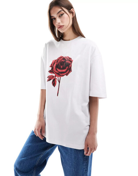 ASOS DESIGN red rose t-shirt on white base