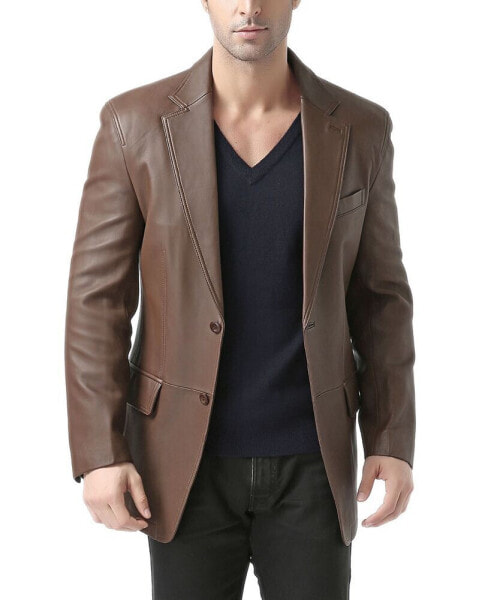 Men Two-Button Leather Blazer - Short