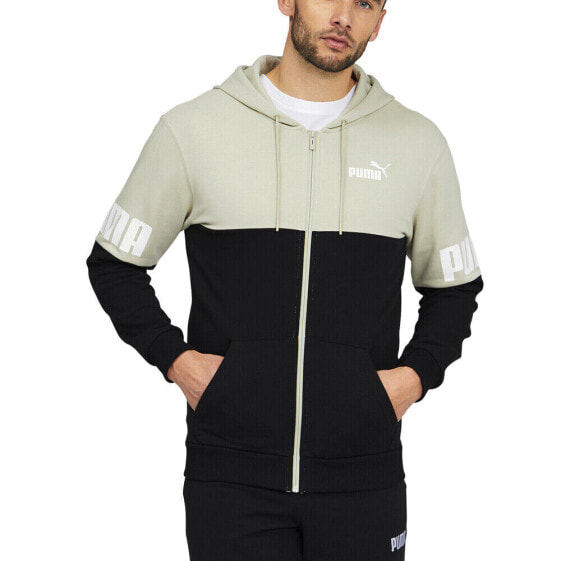 Puma Power Colorblock FullZip Hoodie Tr Us Mens Green Casual Outerwear 670496-3