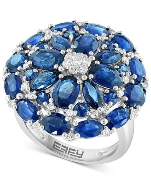EFFY® Sapphire (8-1/3 ct. t.w.) & Diamond (3/8 ct. t.w.) Flower Statement Ring in 14k White Gold