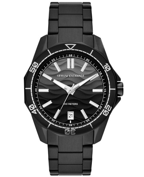 Men's Quartz Three Hand Date Black Stainless Steel Watch 44mm
