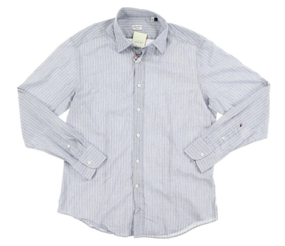 GLANSHIRTS Light Blue Stripped 'Kent' Trim Fit Gingham Long Sleeve Shirt Sz 42L