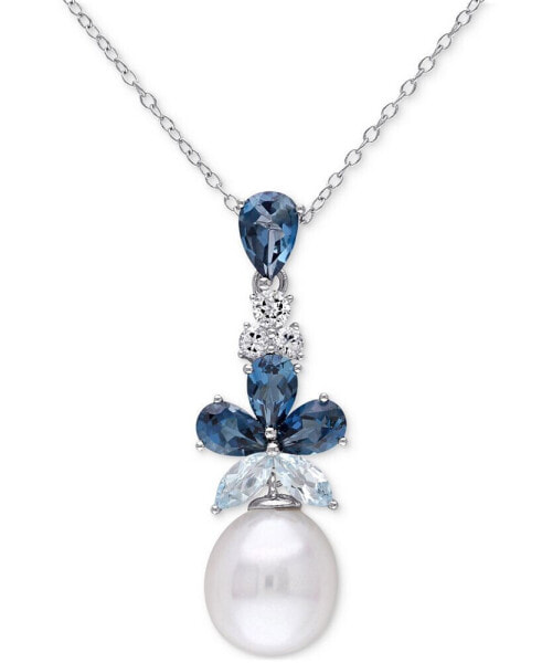 Cultured Freshwater Pearl (9-1/2 - 10mm) & Multi-Topaz (3-1/5 ct. t.w.) 18" Pendant Necklace in Sterling Silver