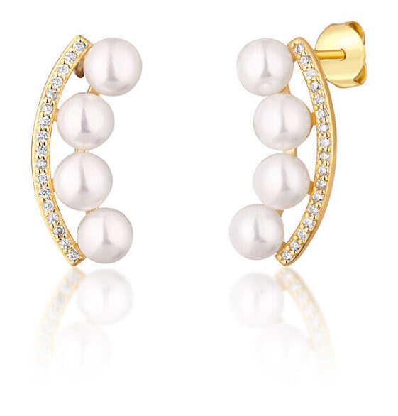 Gold-plated earrings with river pearls and zircons JL0745