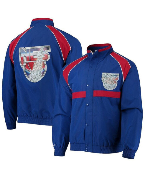 Men's New Jersey Nets Blue Hardwood Classics 75th Anniversary Authentic Warmup Raglan Full-Snap Jacket