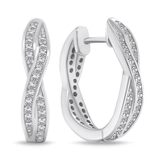 Sparkling silver hoop earrings with zircons EA742W