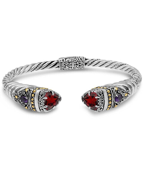 Garnet & Bali Uluwatu Cuff Bracelet in Sterling Silver and 18K Gold