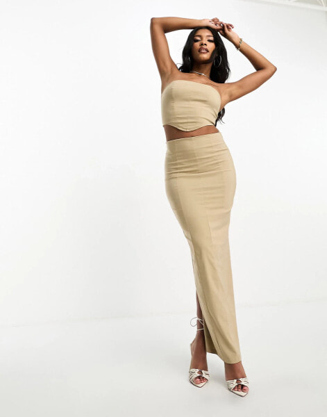 Simmi bodycon maxi pencil skirt co-ord in tan