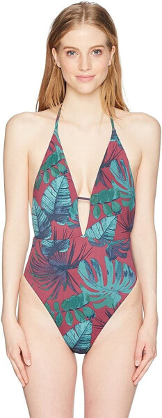 Bikini Lab Womens 182258 Why Can't We Be Fronds Plunge One Piece Swimsuit Size L