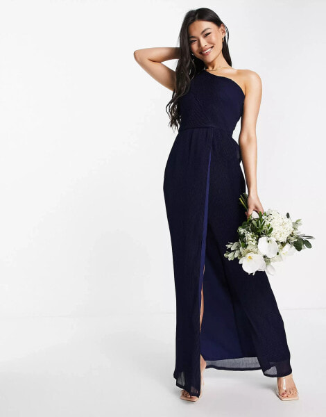 Женское вечернее платье Yaura Bridesmaid Drapiertes Maxikleid in Marineblau mit One-Shoulder-Träger