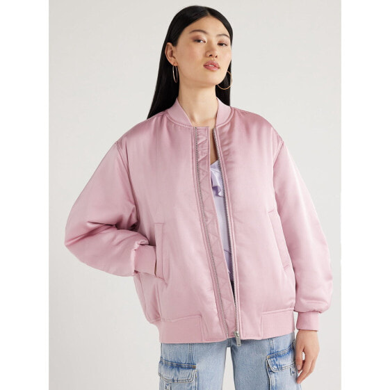 Scoop Bomber Jacket Women's Size S Pink Long Sleeve Ribbed Cuff Zip-Up Polyester