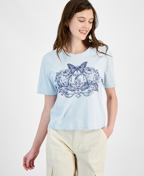 Juniors' Butterfly Graphic-Print Tee