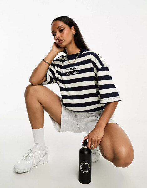 ASOS Weekend Collective breton stripe t-shirt in navy and cream