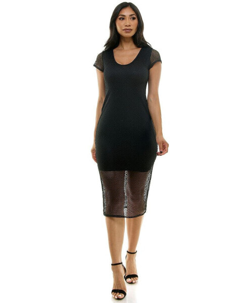 Women's Short Sleeve Midi Fishnet Crochet Dress