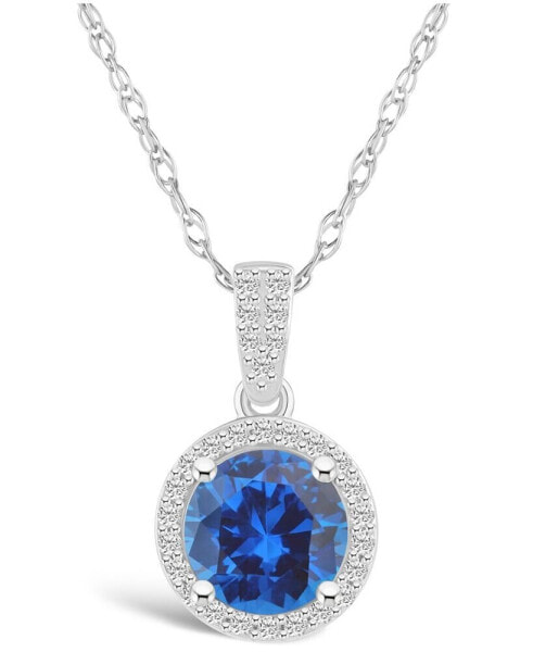 Macy's created Sapphire (1-3/5 ct. t.w.) and Created White Sapphire (1/6 ct. t.w.) Halo Pendant Necklace in 10K White Gold