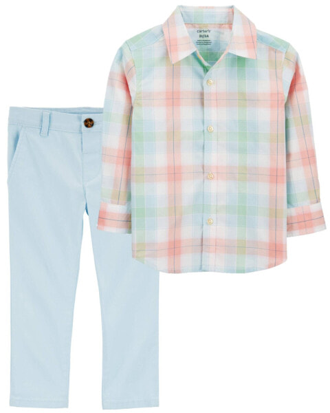 Toddler 2-Piece Button-Down Shirt & Flat-Front Pants Set 2T