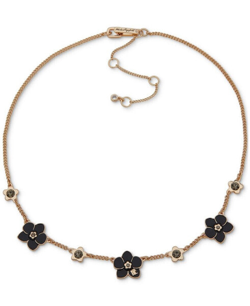 KARL LAGERFELD PARIS gold-Tone Black Flower Frontal Necklace, 16" + 3" extender