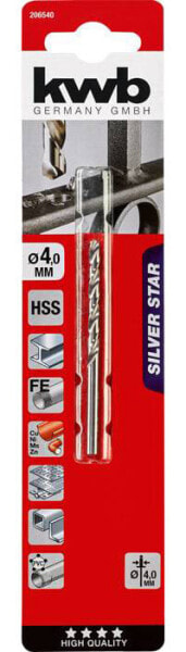 kwb 206540 - Drill - Right hand rotation - 4 mm - Hard plastic - Non-ferrous metal - Steel - 135° - High-Speed Steel (HSS)